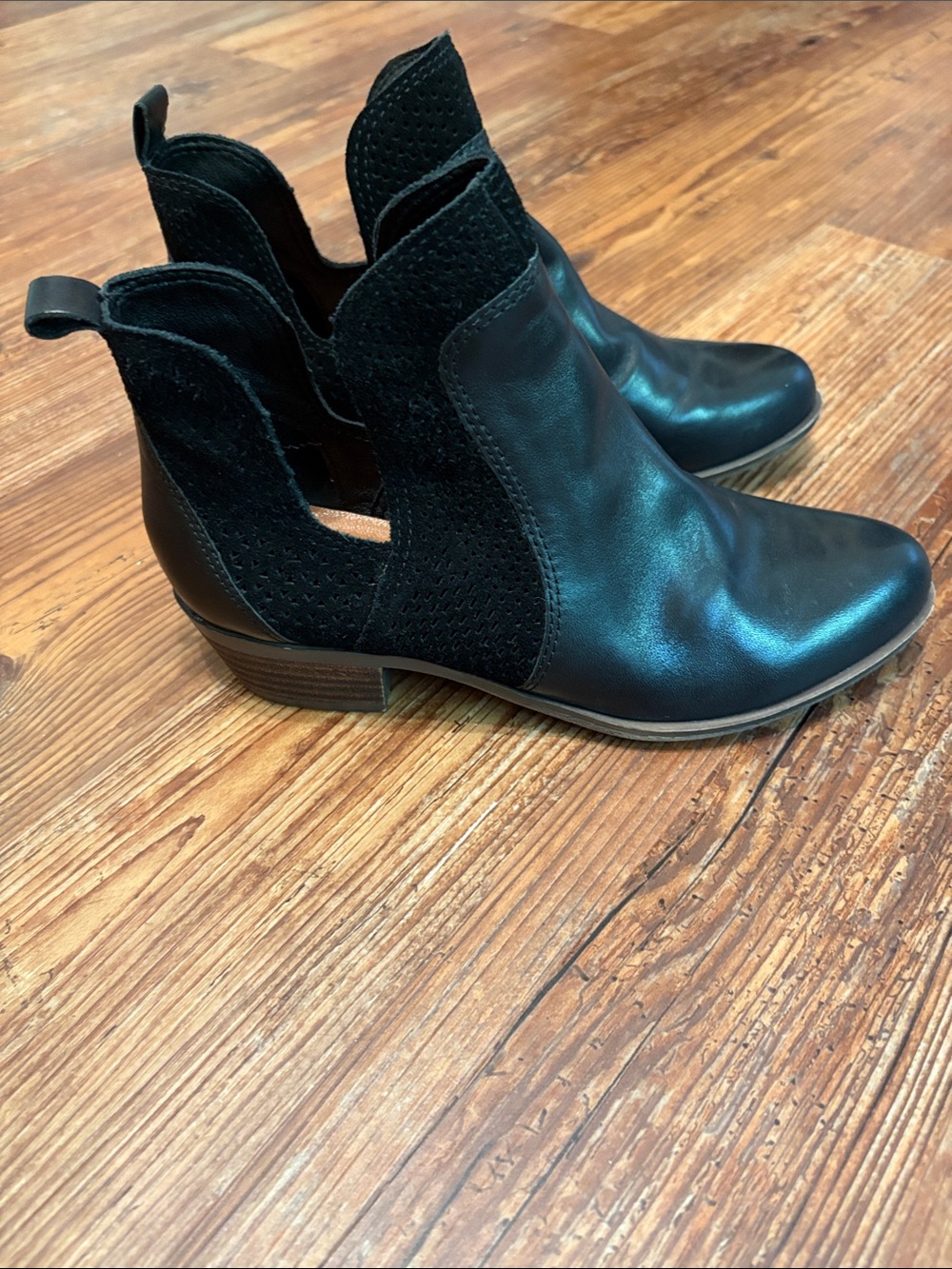 Lucky Brand Black Leather & Suede Ankle Booties